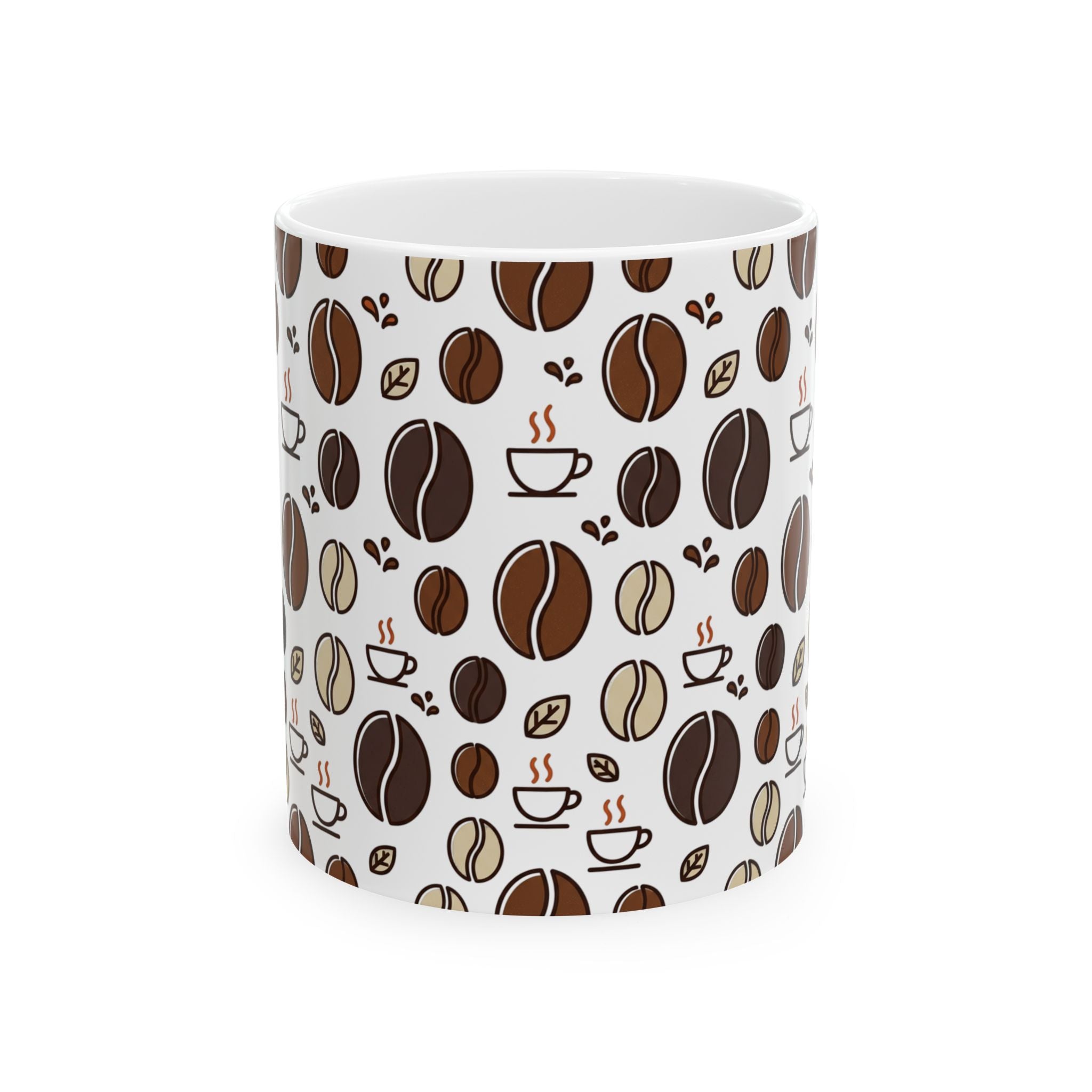 Coffee Bean Pattern Ceramic Mug – 11oz & 15oz Coffee Lover Gift