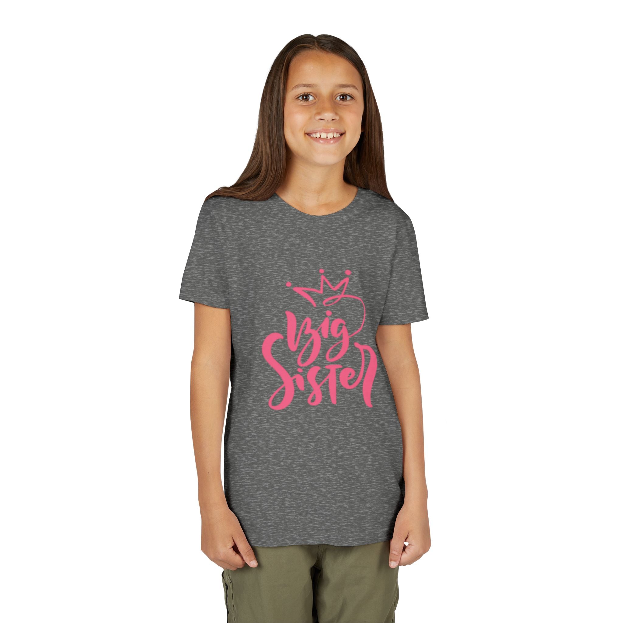Big Sister Youth Tee - Pink Crown Sibling Announcement Shirt