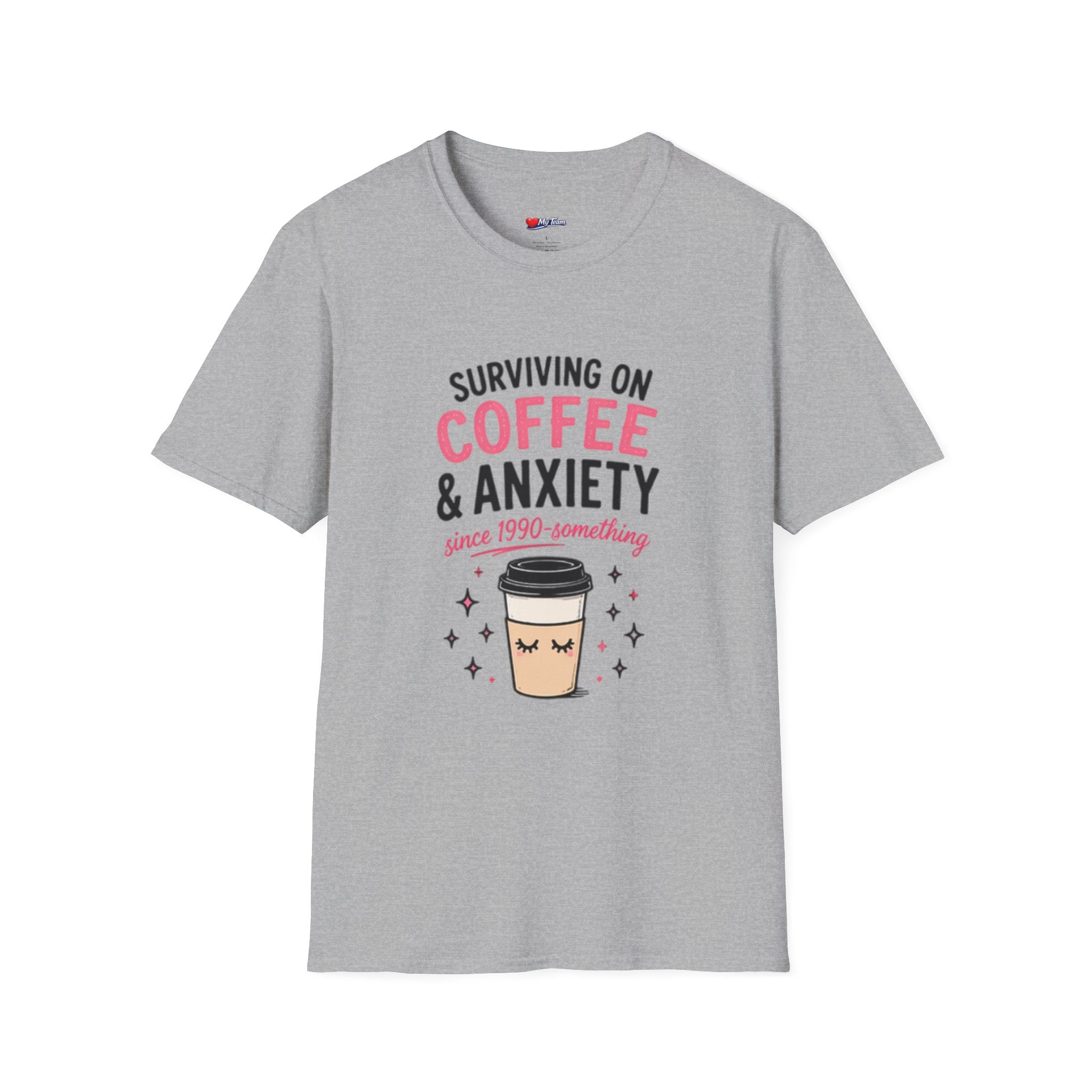 Coffee & Anxiety T-Shirt — "Surviving on Coffee & Anxiety" Cute Coffee Graphic Tee