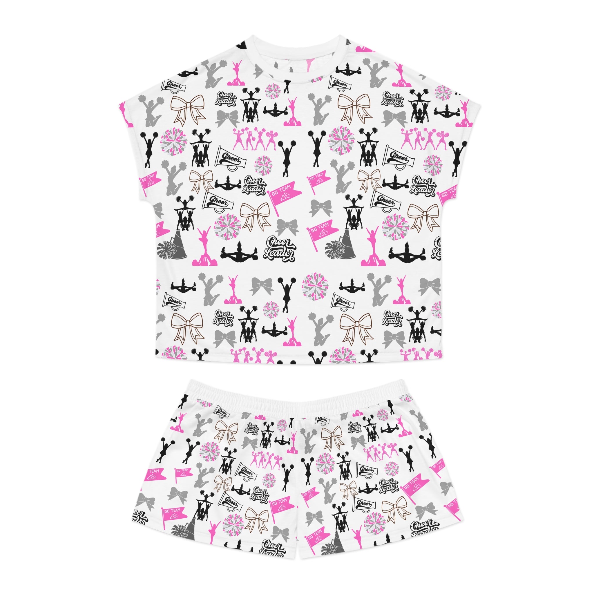 Cheerleader Women's Short Pajama Set — Pink & Black Bachelorette Party Pattern Sleepwear