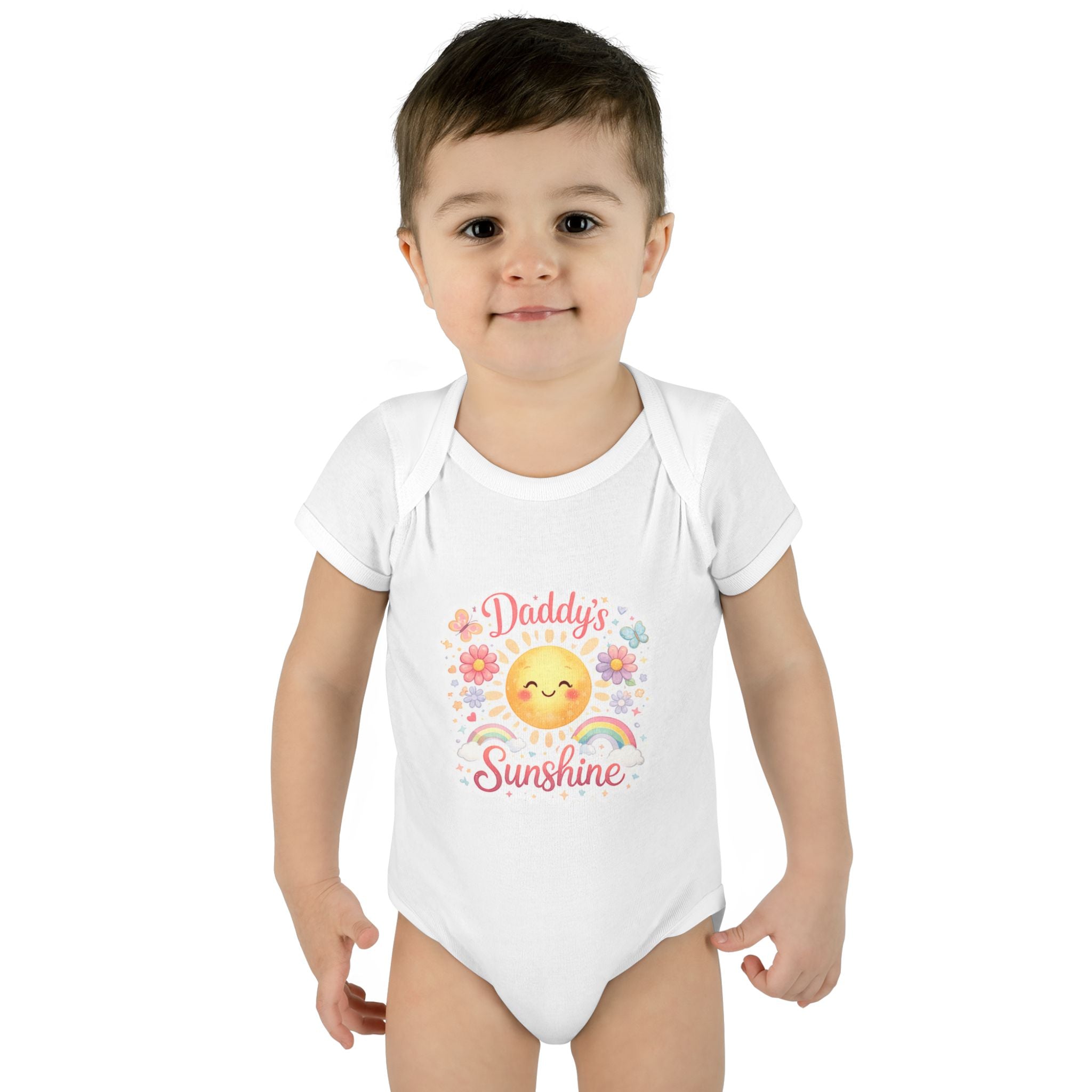 Baby Bodysuit — "Daddy's Sunshine" Cute Sun & Rainbow Infant Onesie