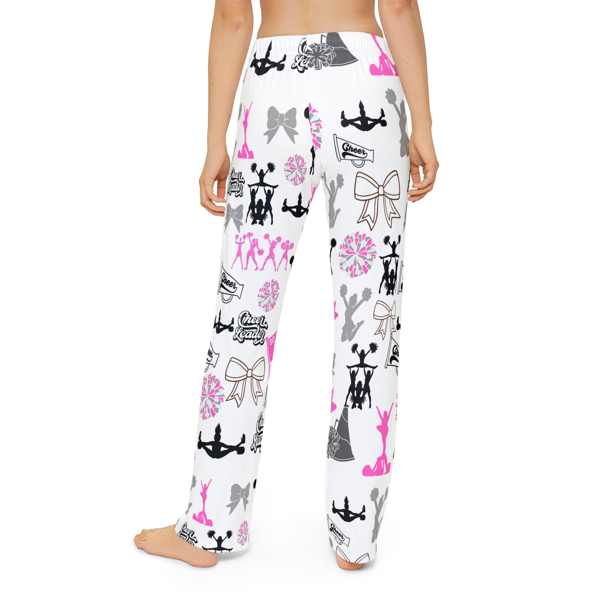 Cheerleader Print Kids Lounge Pants — Pink & Gray All-Over Cheer Design