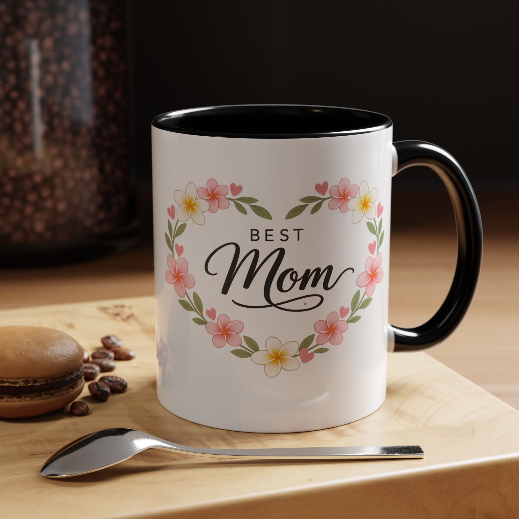 Best Mom Floral Accent Coffee Mug — Mother's Day Gift, Heart Wreath 11/15oz