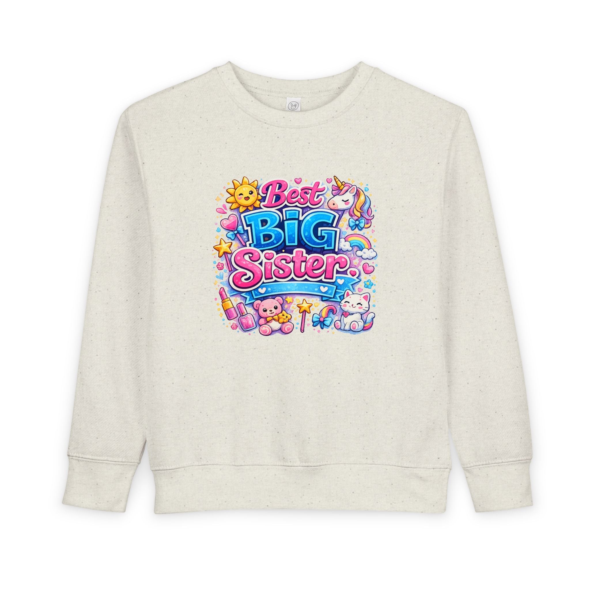 Toddler Sweatshirt - "Best Big Sister" Colorful Unicorn & Toys Crewneck (New Sibling Announcement, Cute Gift)