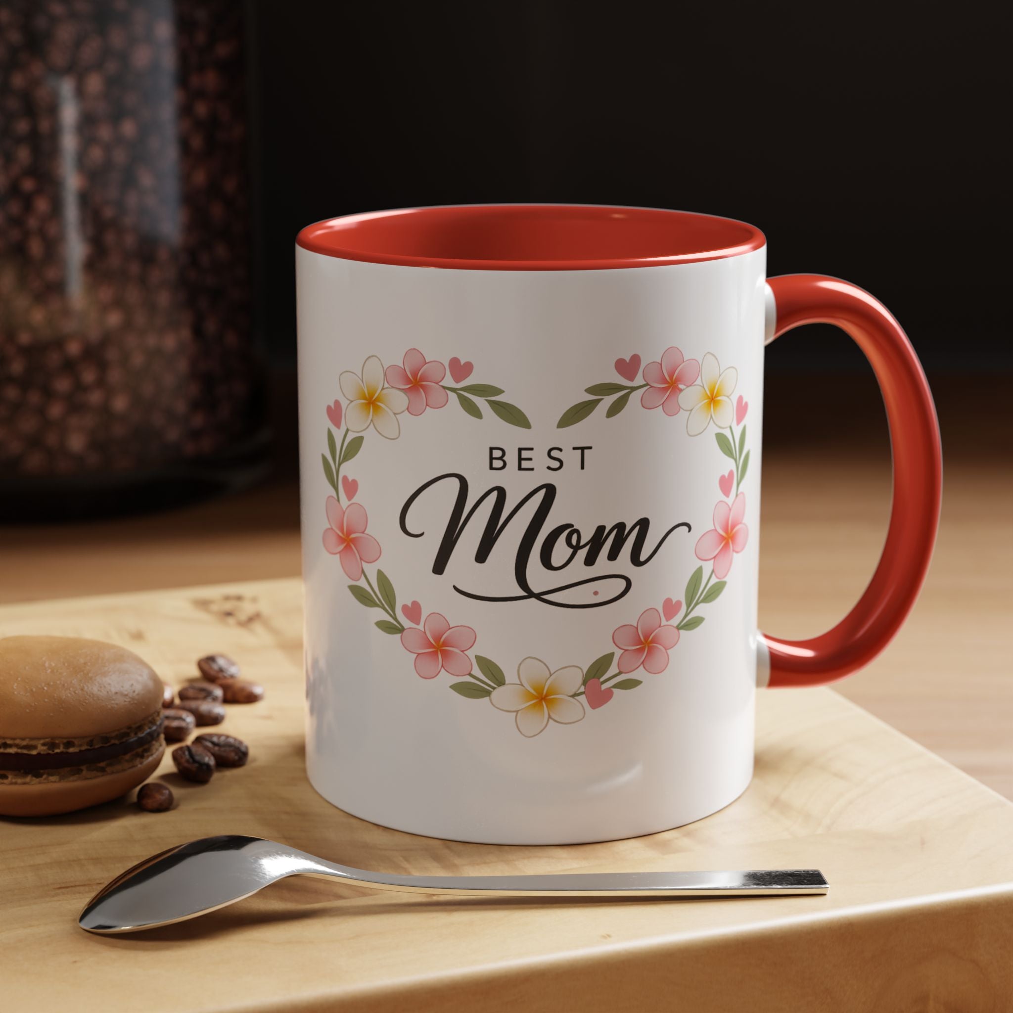 Best Mom Floral Accent Coffee Mug — Mother's Day Gift, Heart Wreath 11/15oz