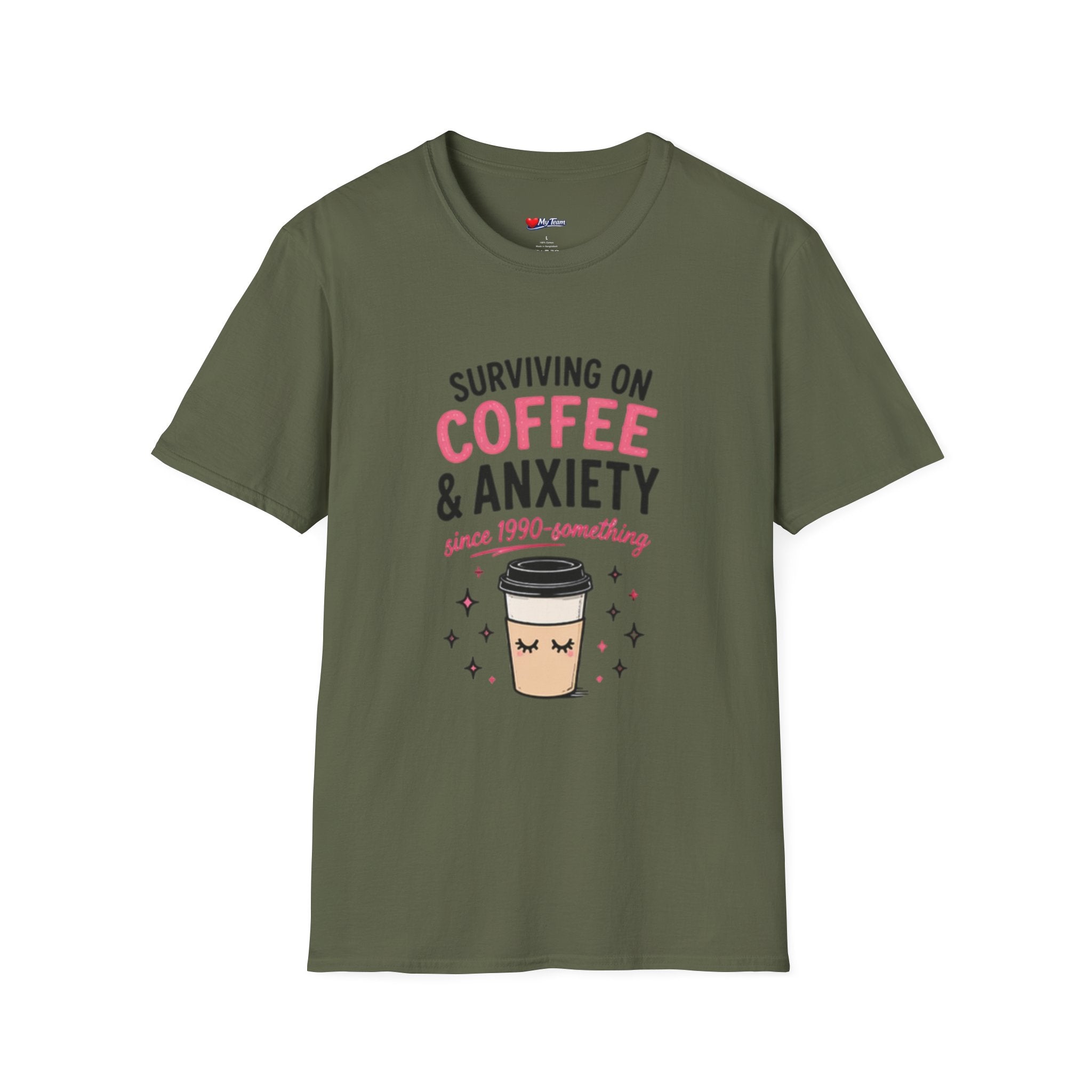 Coffee & Anxiety T-Shirt — "Surviving on Coffee & Anxiety" Cute Coffee Graphic Tee