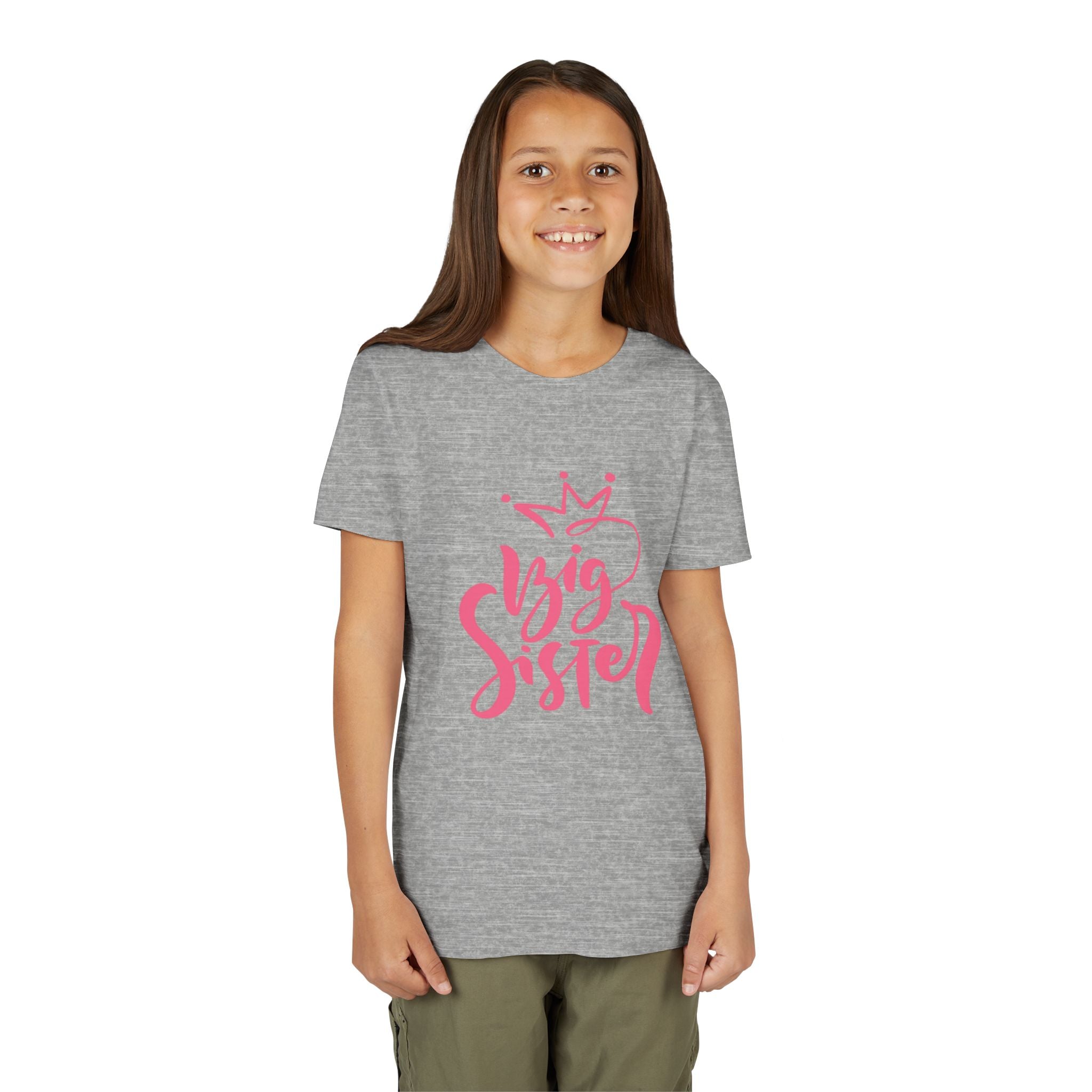 Big Sister Youth Tee - Pink Crown Sibling Announcement Shirt