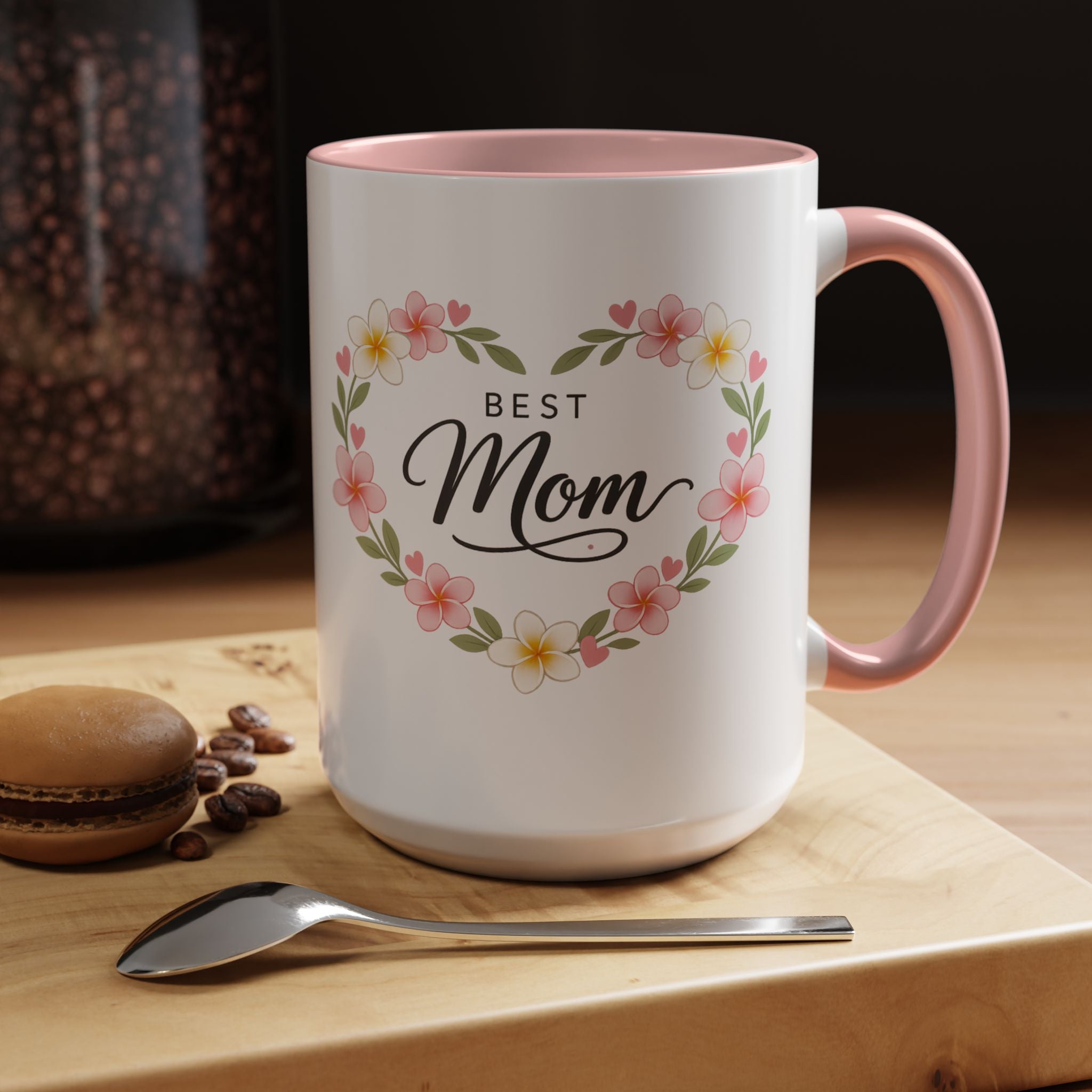 Best Mom Floral Accent Coffee Mug — Mother's Day Gift, Heart Wreath 11/15oz