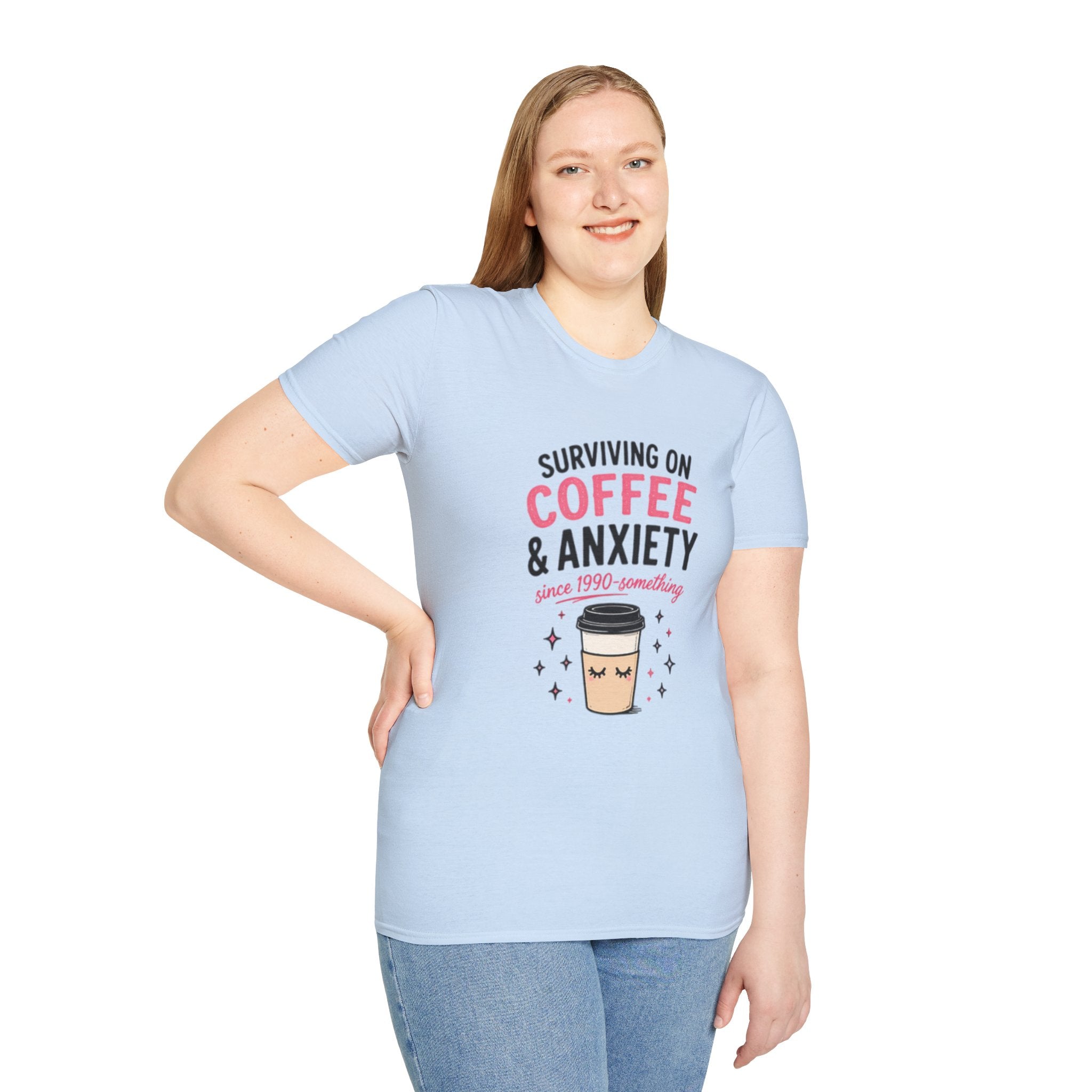 Coffee & Anxiety T-Shirt — "Surviving on Coffee & Anxiety" Cute Coffee Graphic Tee