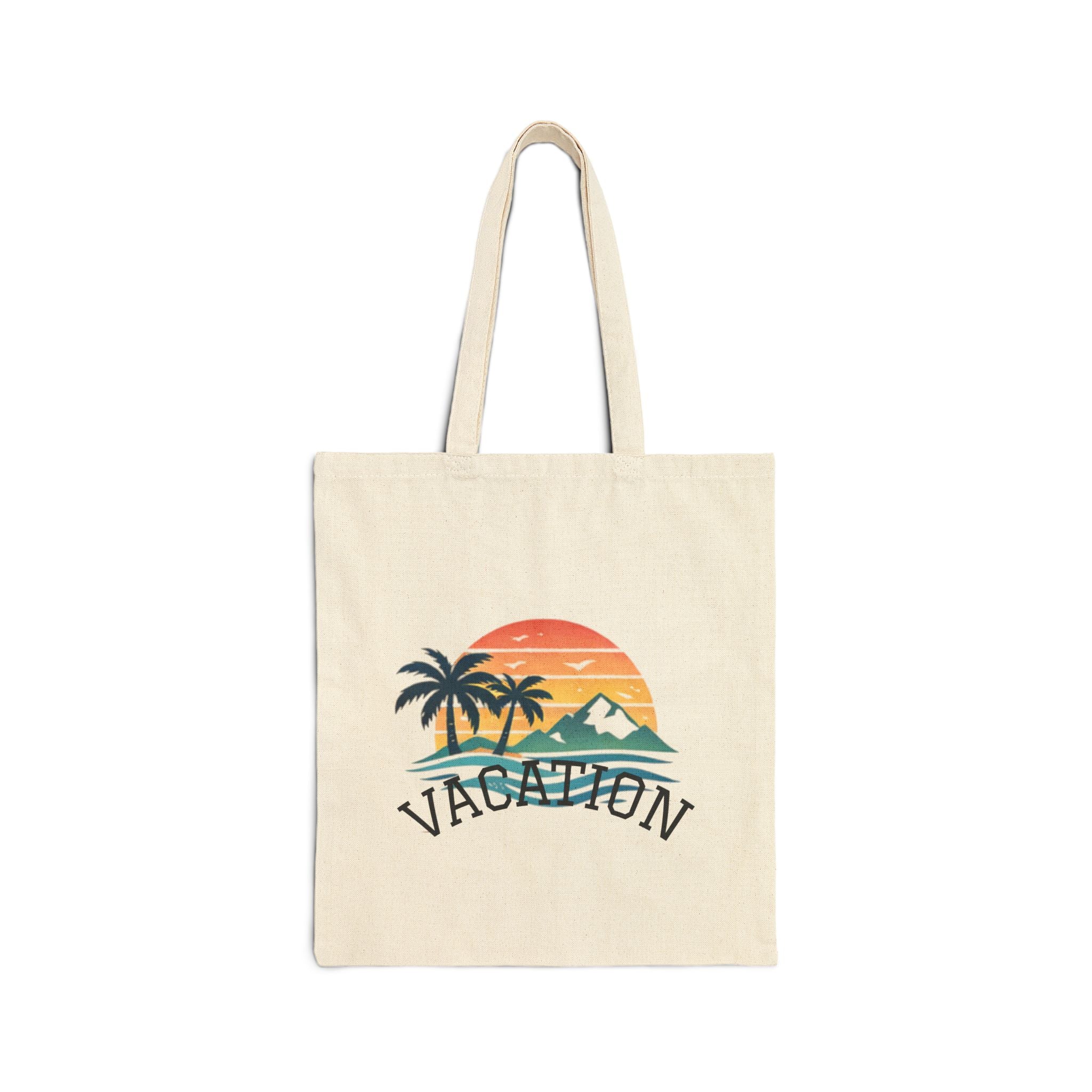 Beach Palm Tote Bag — “Meet Me Under the Palms” / Vacation Canvas Grocery & Beach Tote