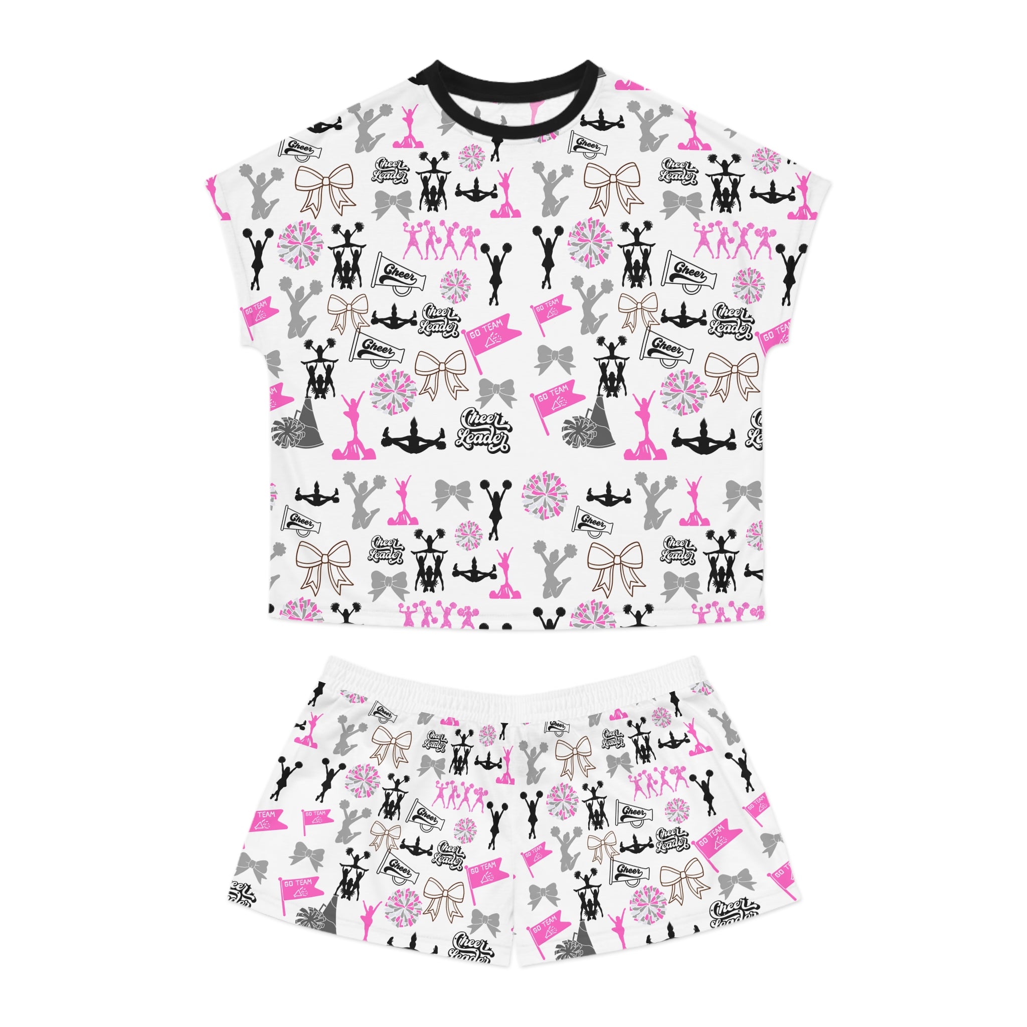 Cheerleader Women's Short Pajama Set — Pink & Black Bachelorette Party Pattern Sleepwear