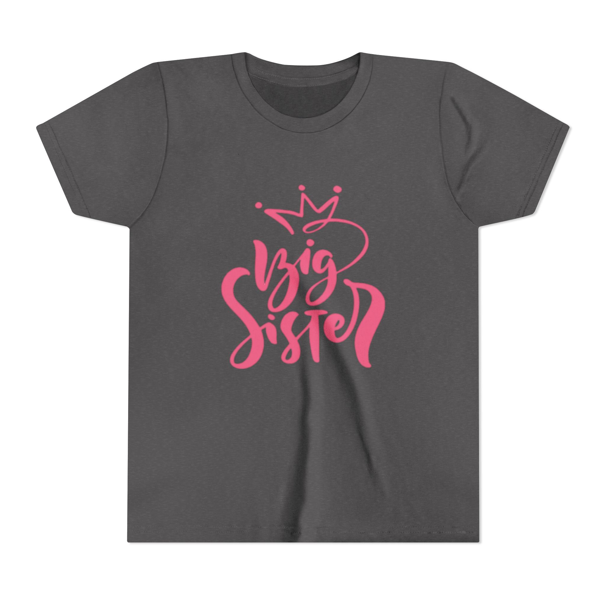 Big Sister Youth Tee - Pink Crown Sibling Announcement Shirt