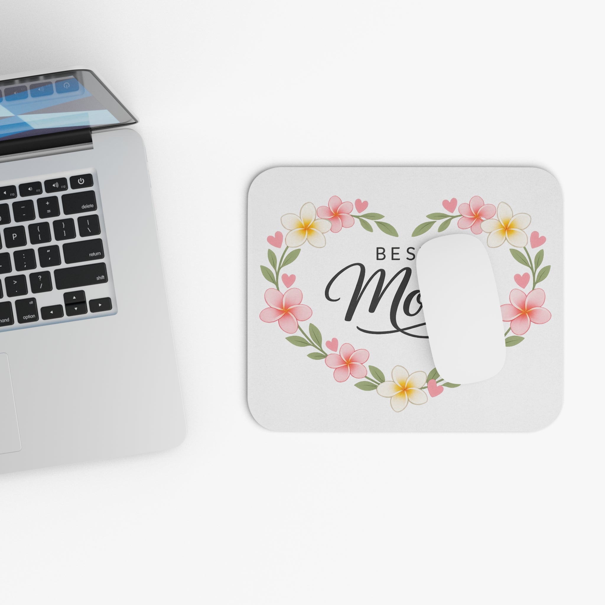 Best Mom Floral Heart Mouse Pad — Mother's Day Desk Gift