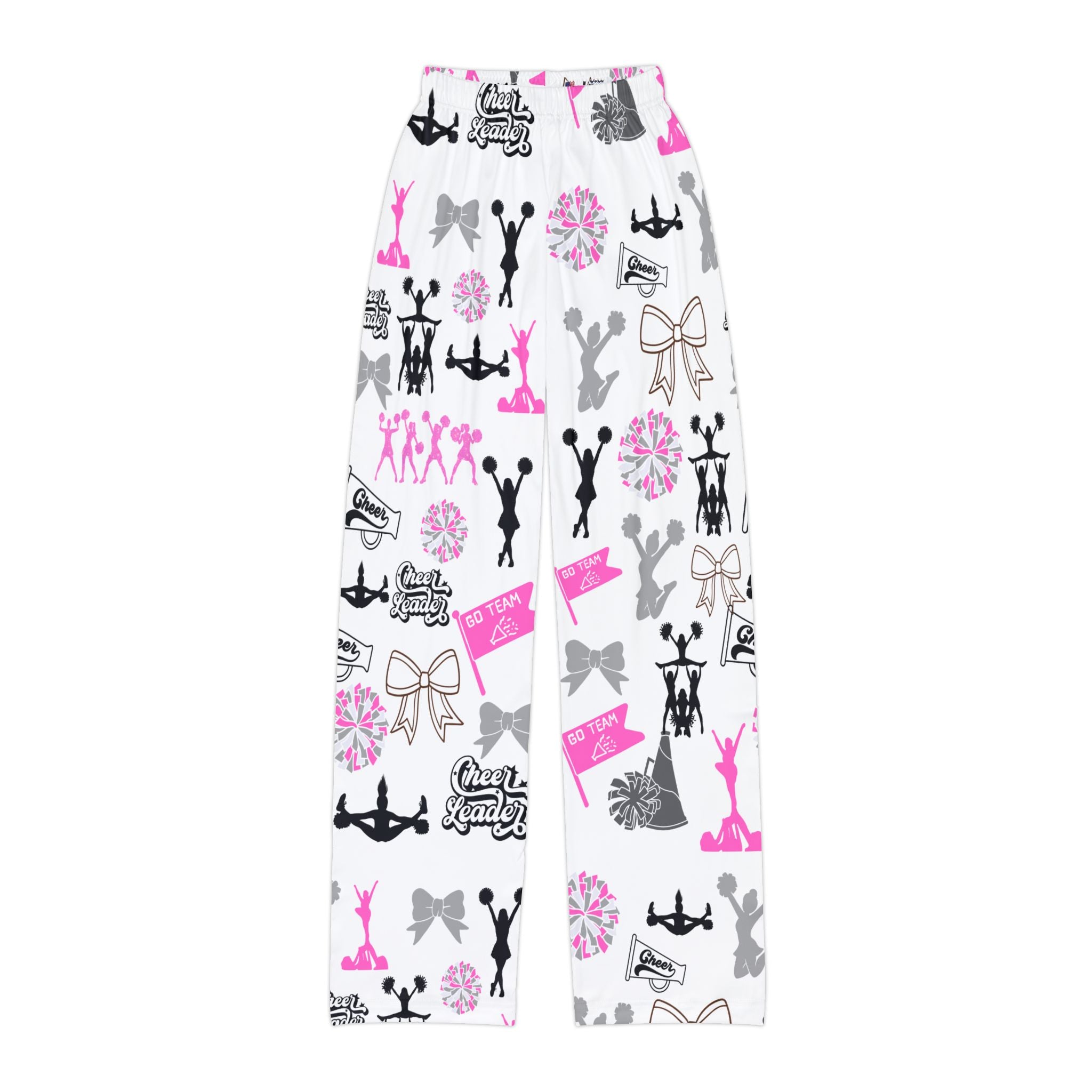 Cheerleader Print Kids Lounge Pants — Pink & Gray All-Over Cheer Design
