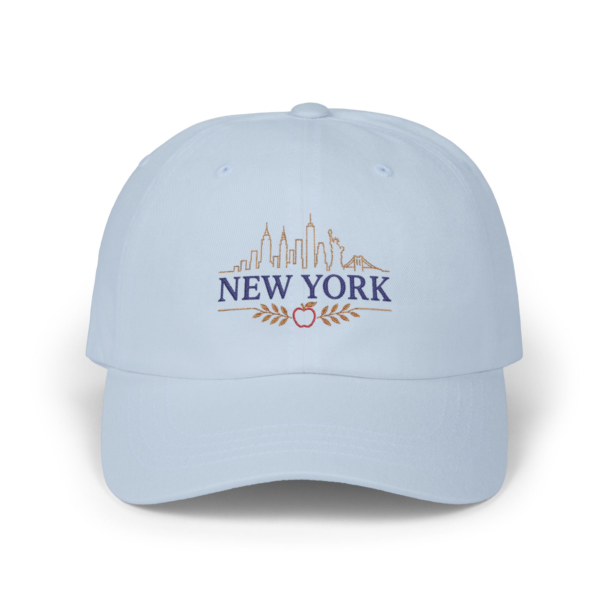 New York Skyline Embroidered Dad Cap — Classic White Baseball Hat
