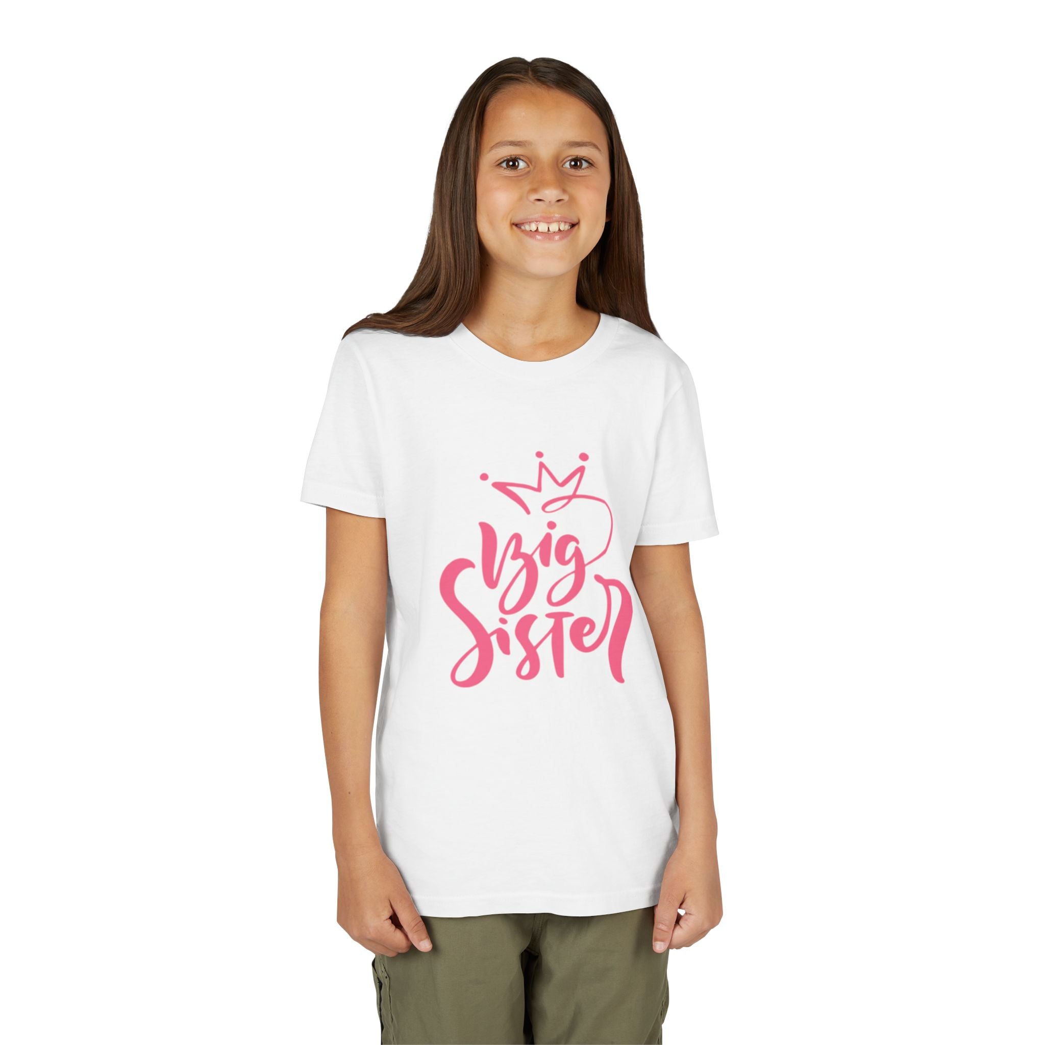 Big Sister Youth Tee - Pink Crown Sibling Announcement Shirt