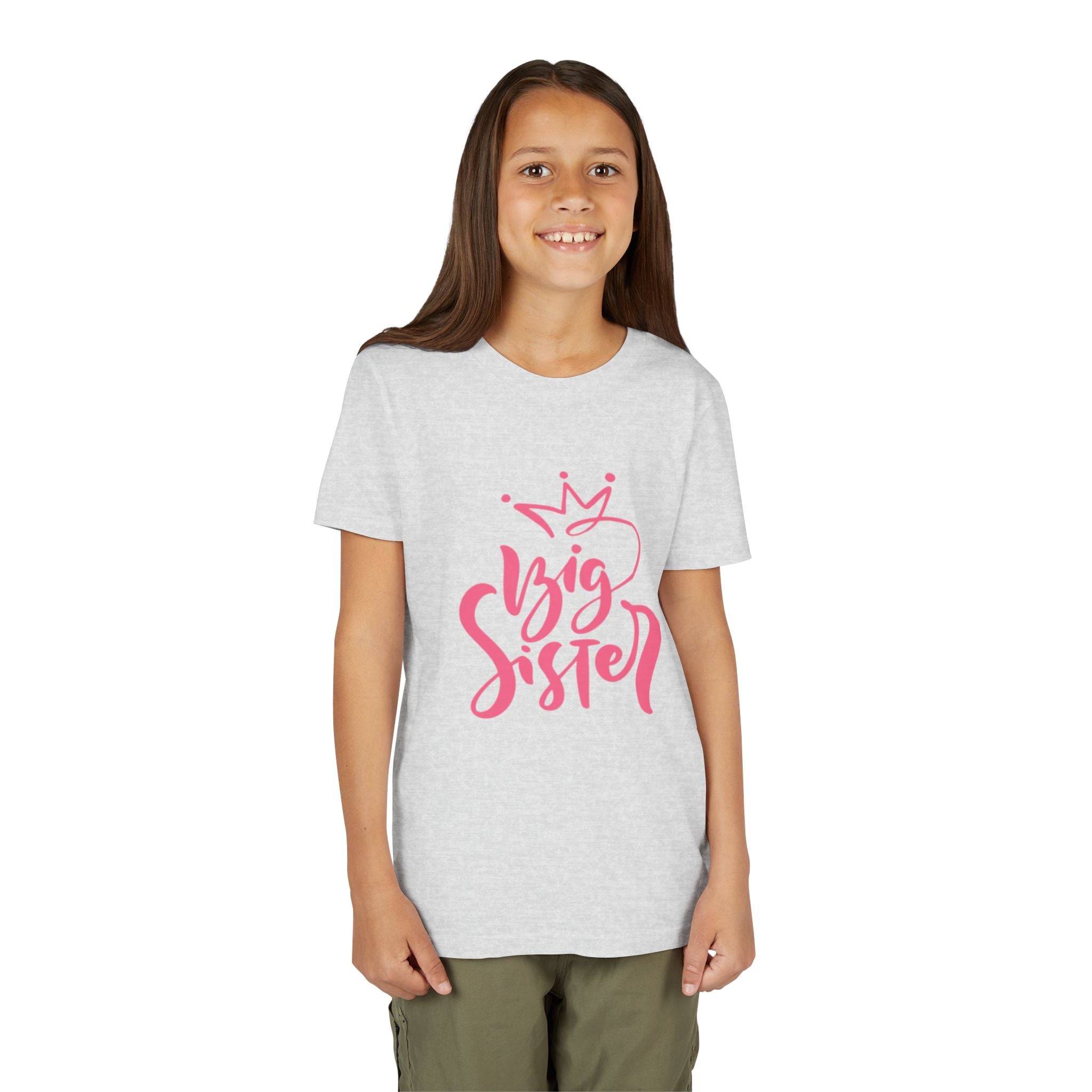 Big Sister Youth Tee - Pink Crown Sibling Announcement Shirt