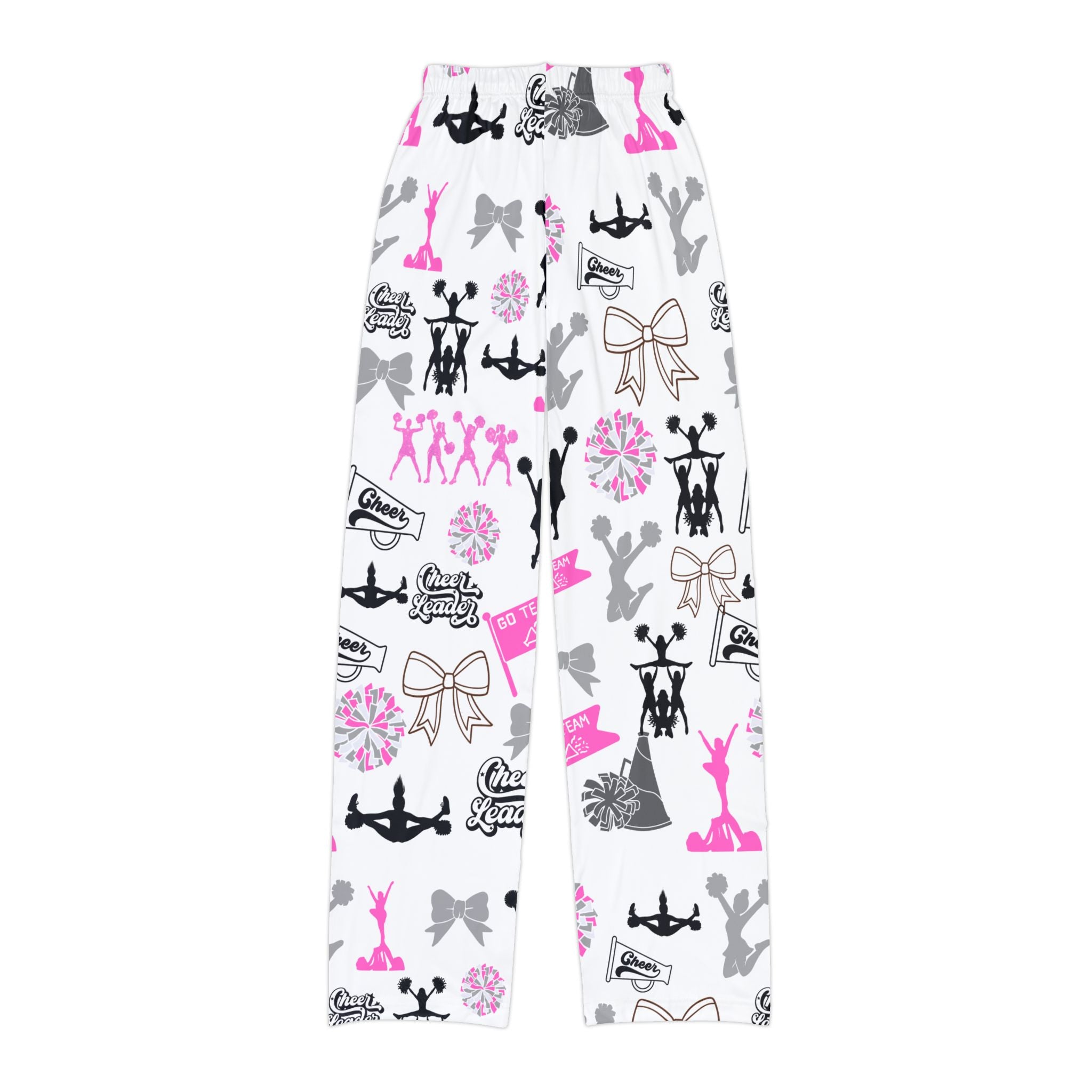 Cheerleader Print Kids Lounge Pants — Pink & Gray All-Over Cheer Design