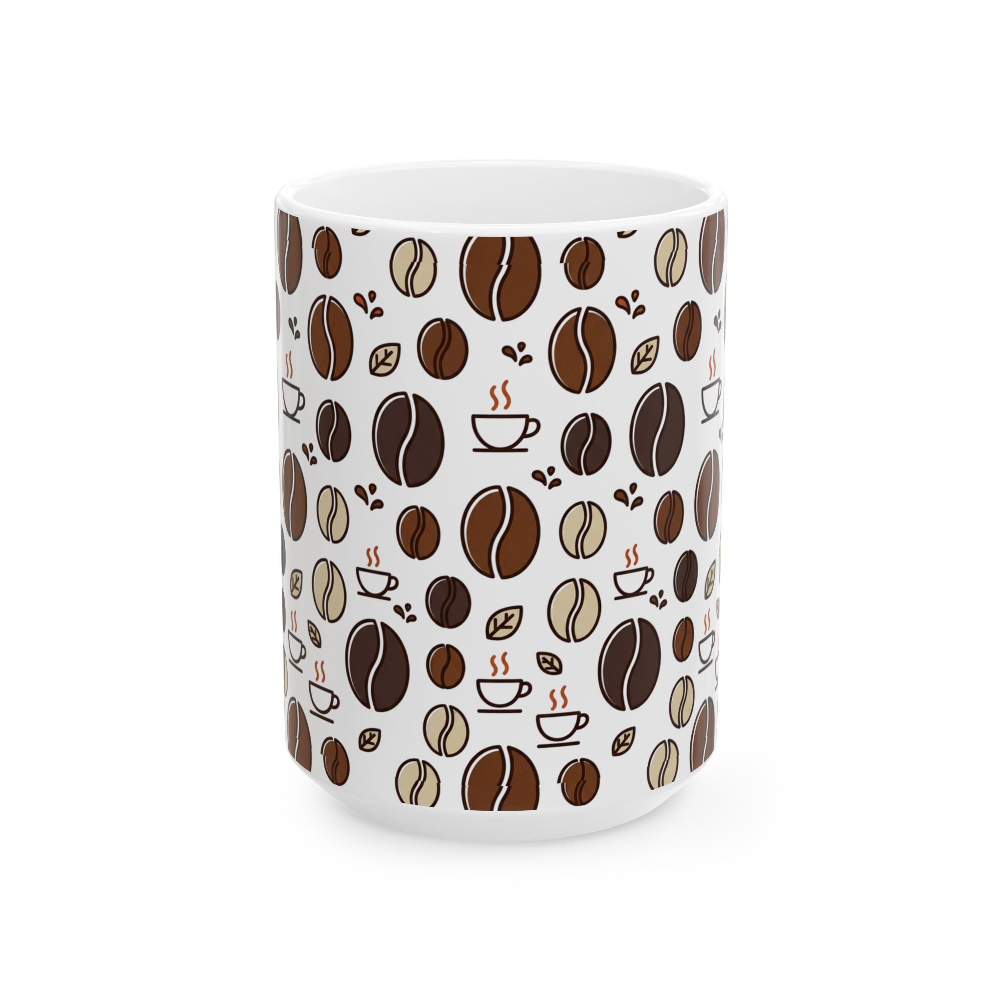 Coffee Bean Pattern Ceramic Mug – 11oz & 15oz Coffee Lover Gift