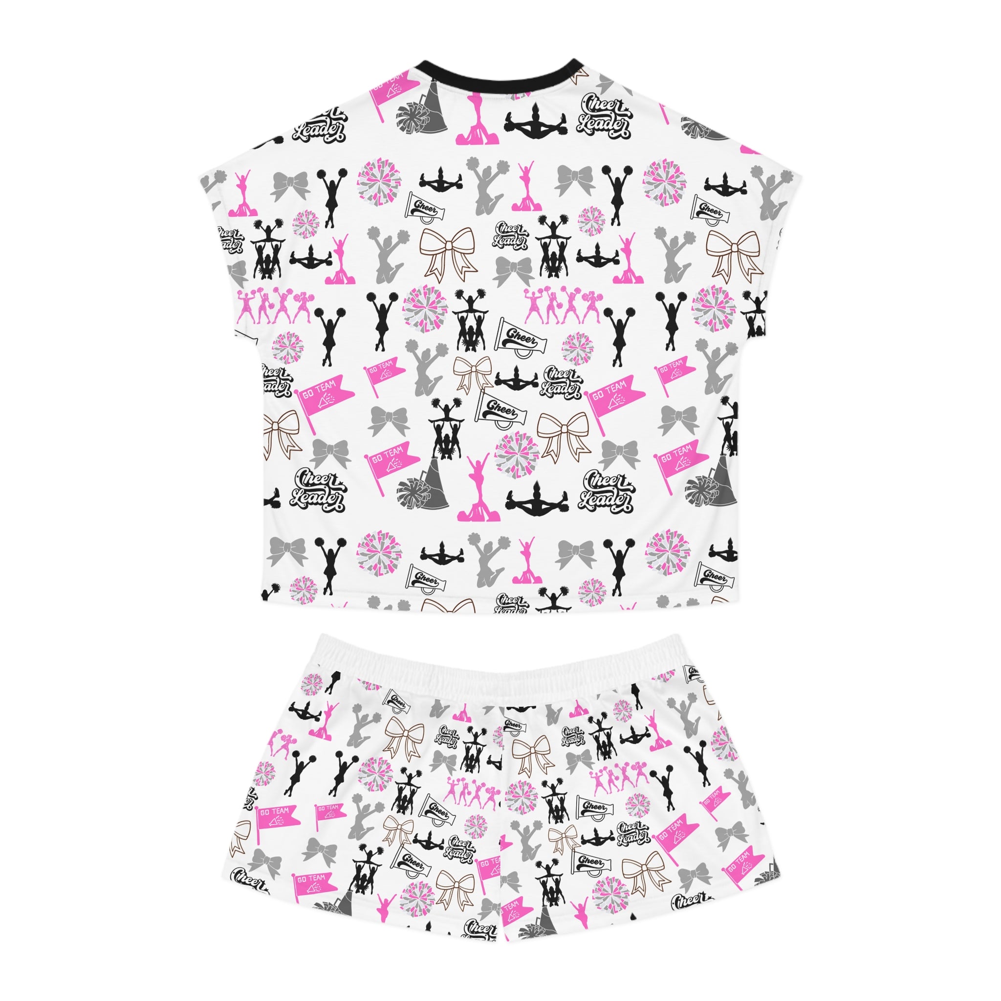 Cheerleader Women's Short Pajama Set — Pink & Black Bachelorette Party Pattern Sleepwear