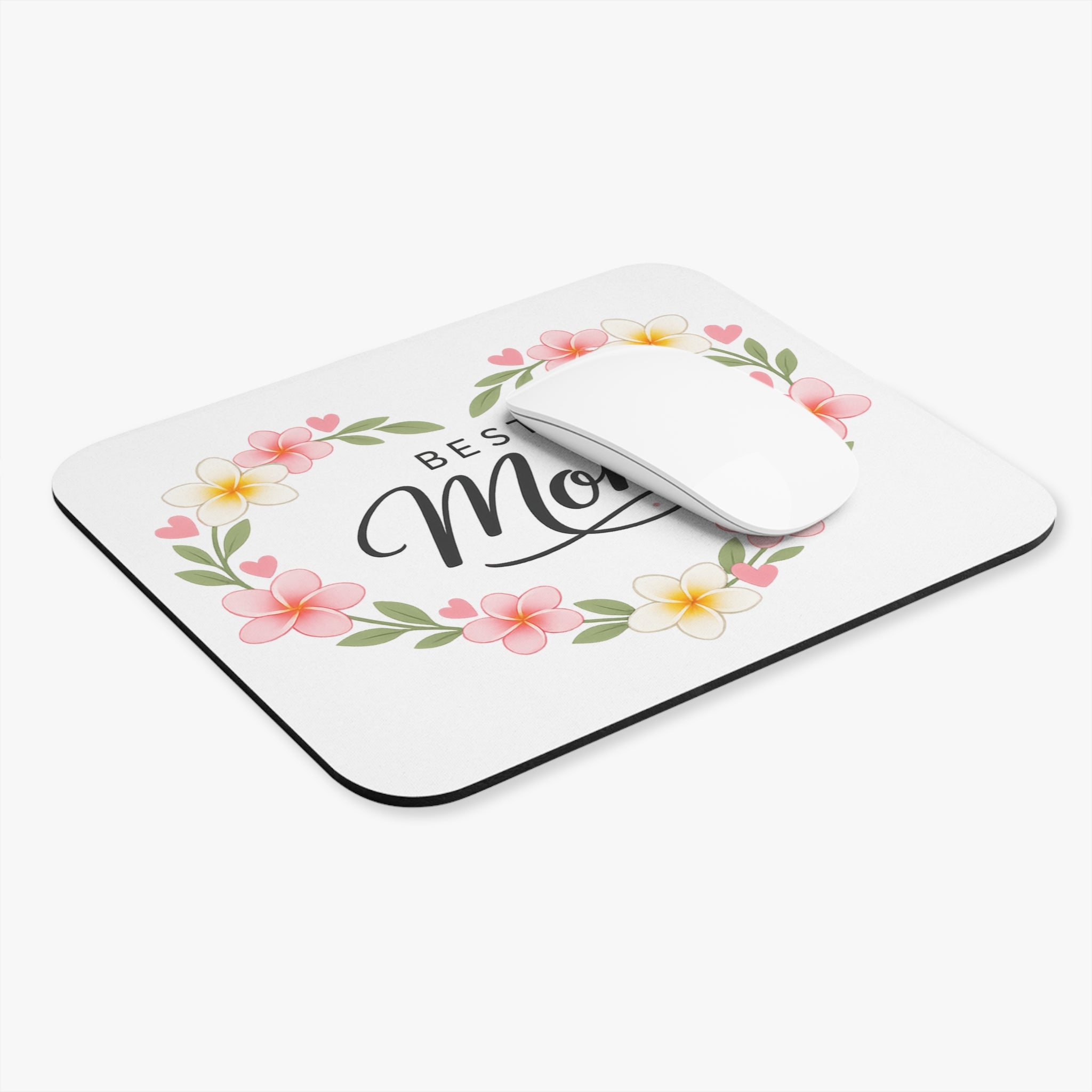 Best Mom Floral Heart Mouse Pad — Mother's Day Desk Gift