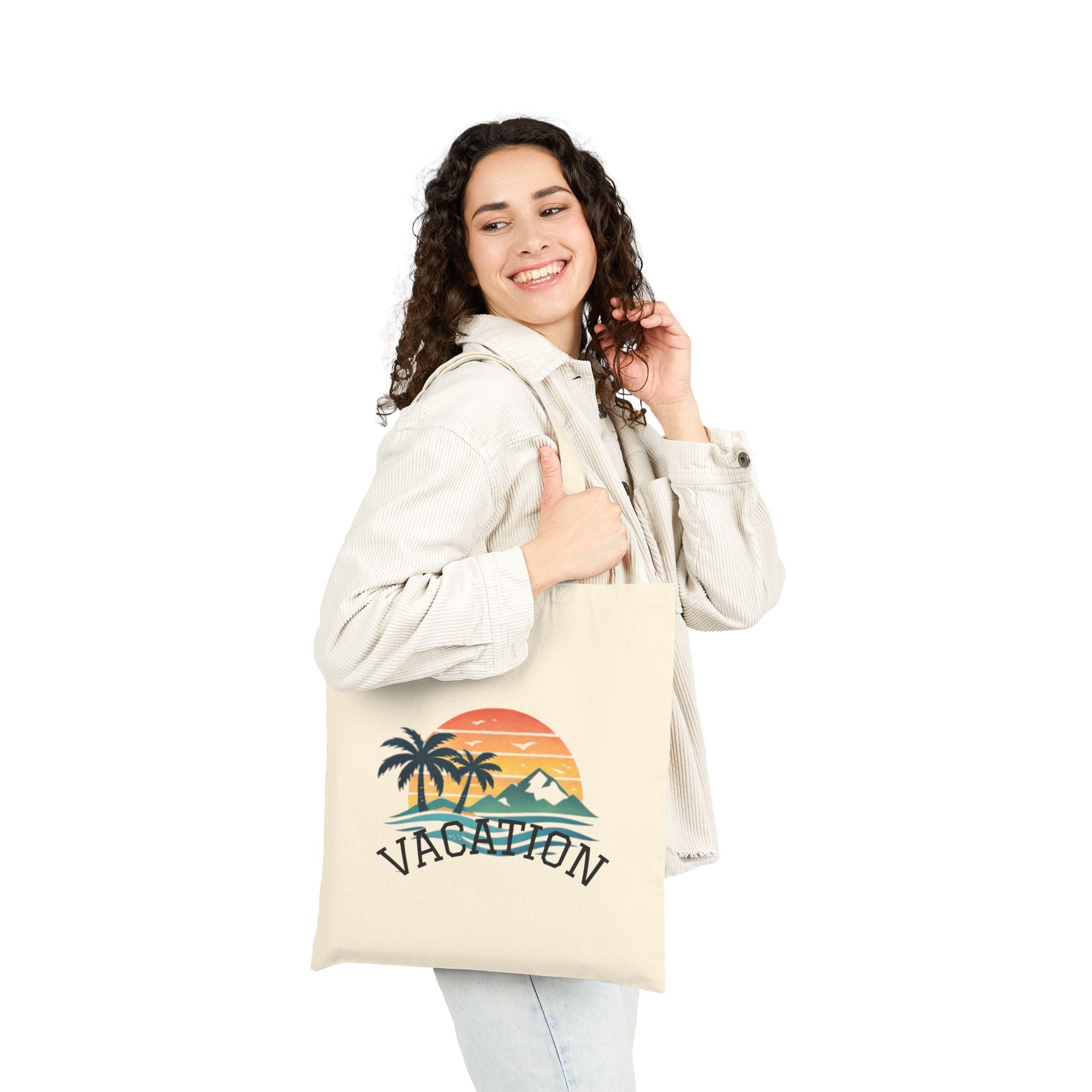 Beach Palm Tote Bag — “Meet Me Under the Palms” / Vacation Canvas Grocery & Beach Tote
